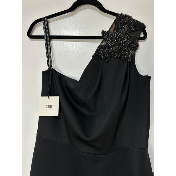 SHO by Tadashi Shoji Beaded Appliqué One-Shoulder Jumpsuit Size XL NWT - Picture 4 of 16
